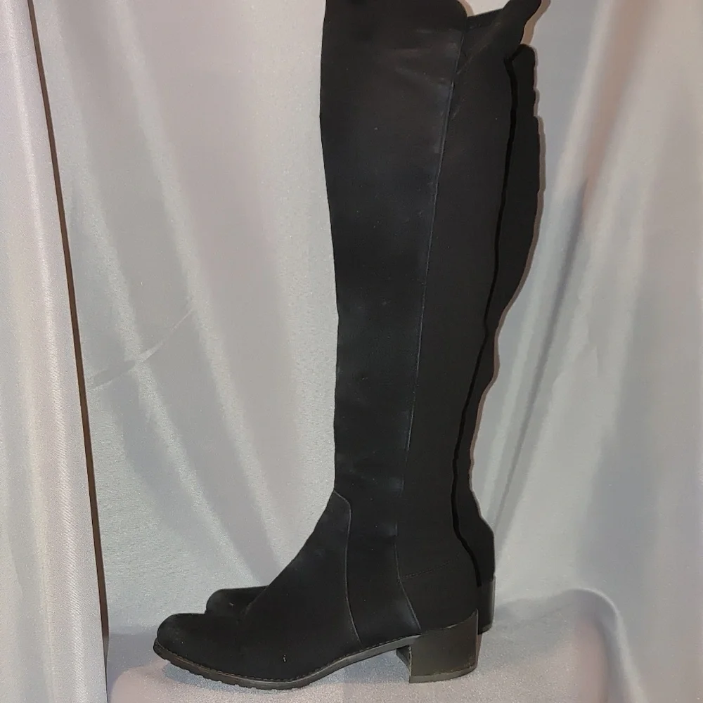Stuart Weitzman 5050 Leather Suede Over the Knee Boot Pull On Block Heel 5.5